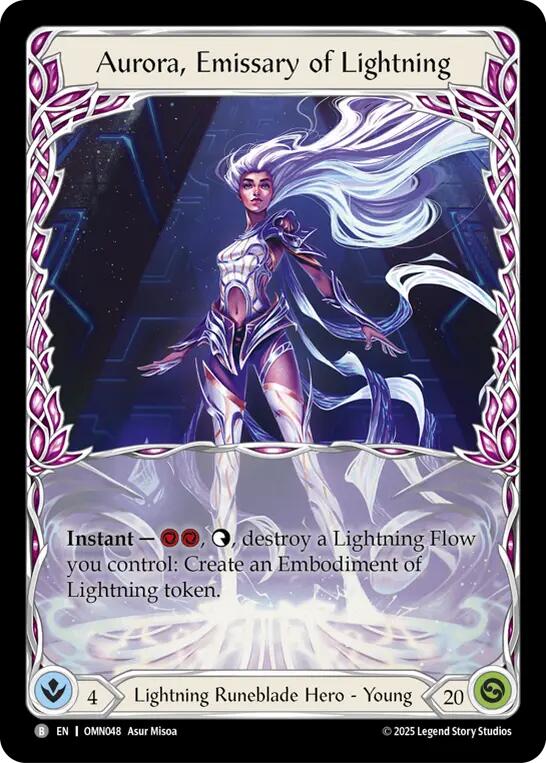 Aurora, Emissary of Lightning // Volzar, Meteor Storm (OMN048 // OMN096) [Omens of the Third Age]