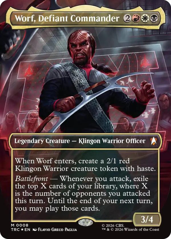 Worf, Defiant Commander (Borderless) (Surge Foil) (8) [Star Trek Commander]