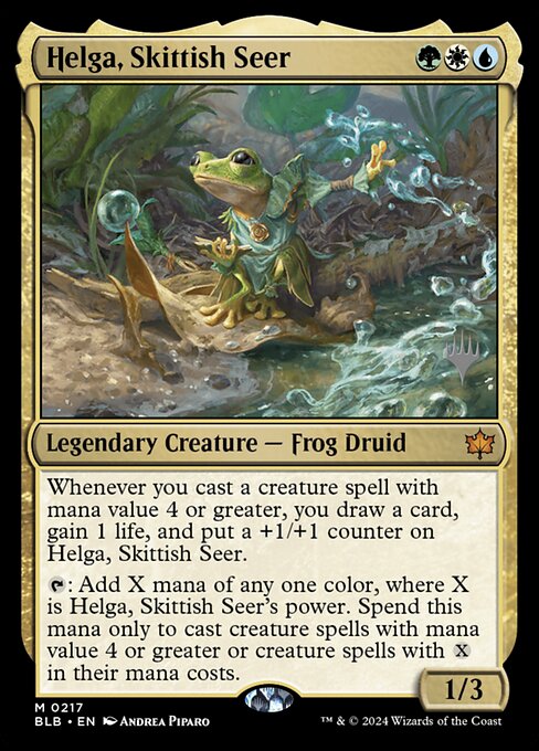 Helga, Skittish Seer (217p) [Bloomburrow Promos]