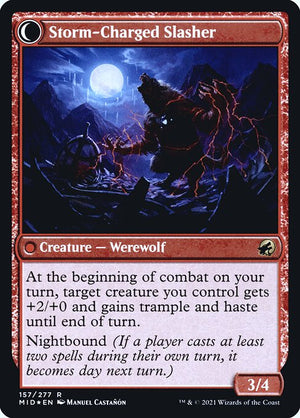 Reckless Stormseeker // Storm-Charged Slasher (157s) [Innistrad: Midnight Hunt Promos] Reverse
