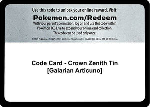 Code Card - Crown Zenith Tin [Galarian Articuno] [Crown Zenith]