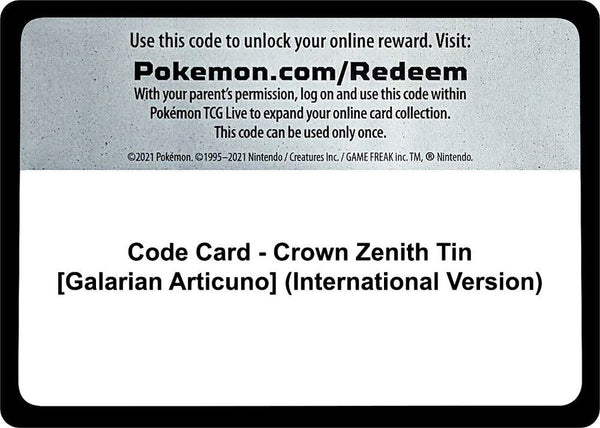Code Card - Crown Zenith Tin [Galarian Articuno] (International Version) [SWSH: Crown Zenith]