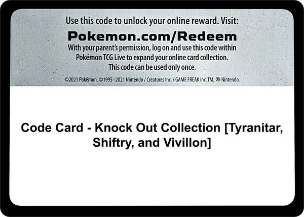Code Card - Knock Out Collection [Tyranitar, Shiftry, and Vivillon] [Miscellaneous Cards and Products]