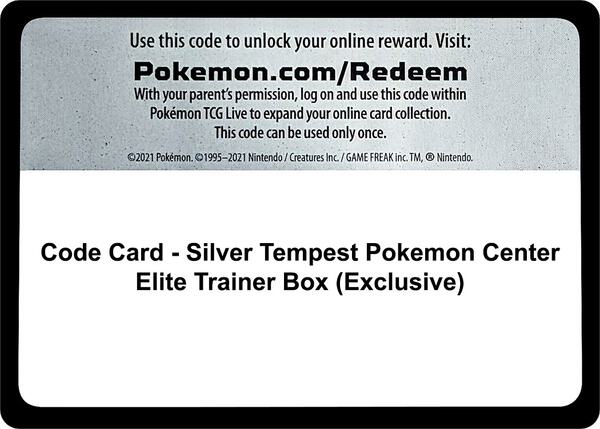 Code Card - Silver Tempest Pokemon Center Elite Trainer Box (Exclusive) [SWSH12 Silver Tempest]