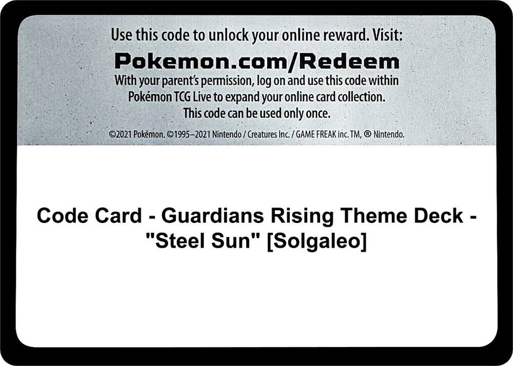 Code Card - Guardians Rising Theme Deck - "Steel Sun" [Solgaleo] [SM Guardians Rising]