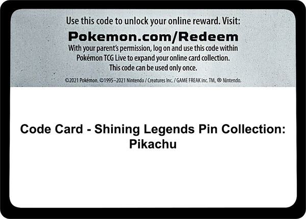 Code Card - Shining Legends Pin Collection: Pikachu [Shining Legends]