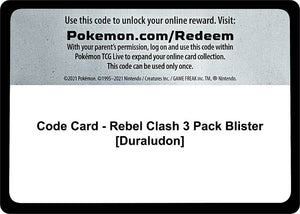 Code Card - Rebel Clash 3 Pack Blister [Duraludon] [SWSH02 Rebel Clash]