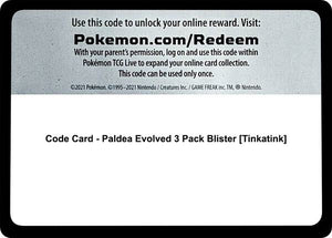 Code Card - Paldea Evolved 3 Pack Blister [Tinkatink] [SV02 Paldea Evolved]