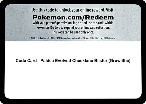 Code Card - Paldea Evolved Checklane Blister [Growlithe] [SV02 Paldea Evolved]