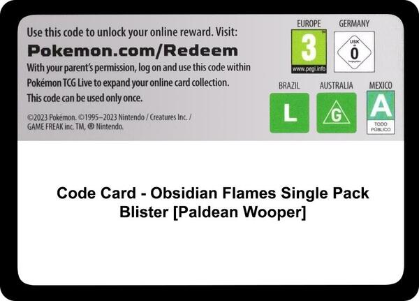 Code Card - Obsidian Flames Single Pack Blister [Paldean Wooper] [SV03 Obsidian Flames]