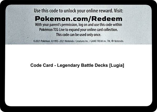 Code Card - Legendary Battle Decks [Lugia] [SM Guardians Rising]