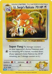 Lt. Surge's Raticate (016/034) [Trading Card Game Classic]