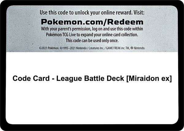 Code Card - League Battle Deck [Miraidon ex] [Miscellaneous Cards and Products]