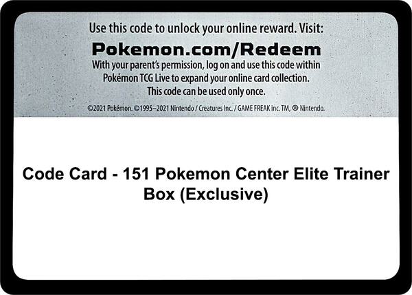 Code Card - 151 Pokemon Center Elite Trainer Box (Exclusive) [SV Scarlet and Violet 151]