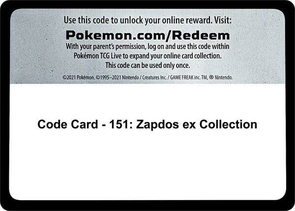 Code Card - 151: Zapdos ex Collection [SV Scarlet and Violet 151]