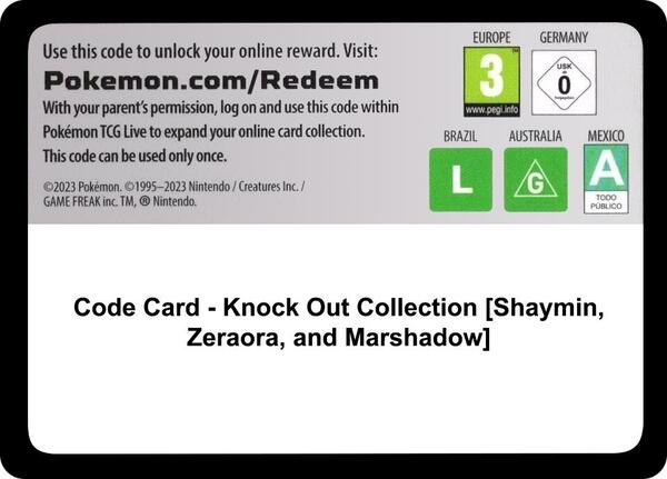 Code Card - Knock Out Collection [Shaymin, Zeraora, and Marshadow] [Miscellaneous Cards and Products]