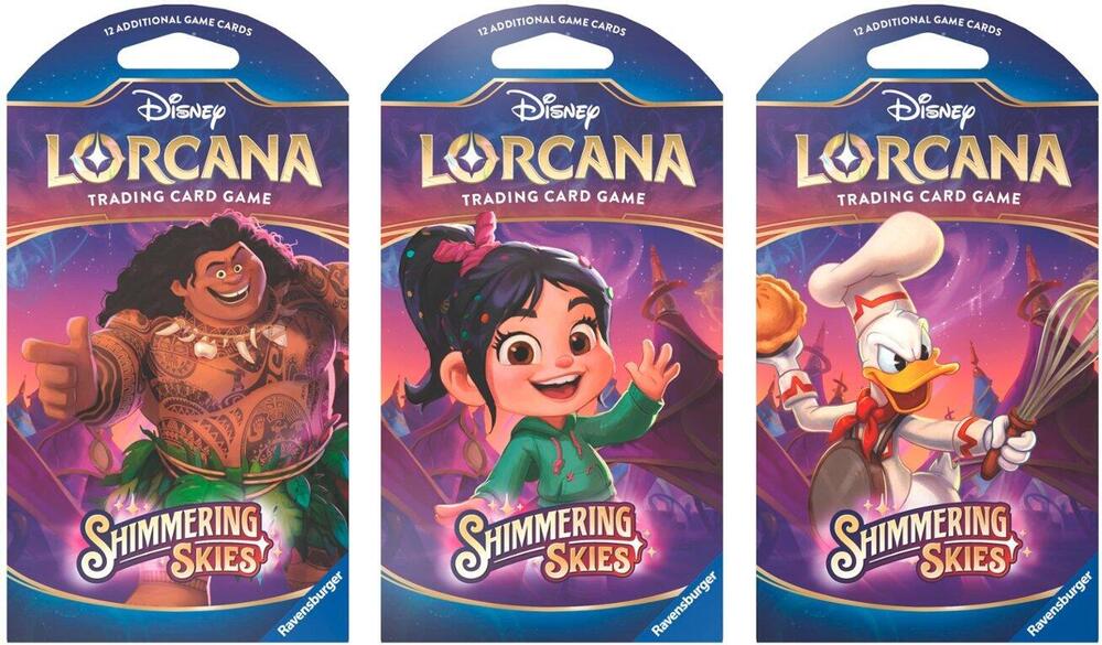 Disney Lorcana Shimmering Skies Sleeved Booster Pack Art Bundle Set of 3