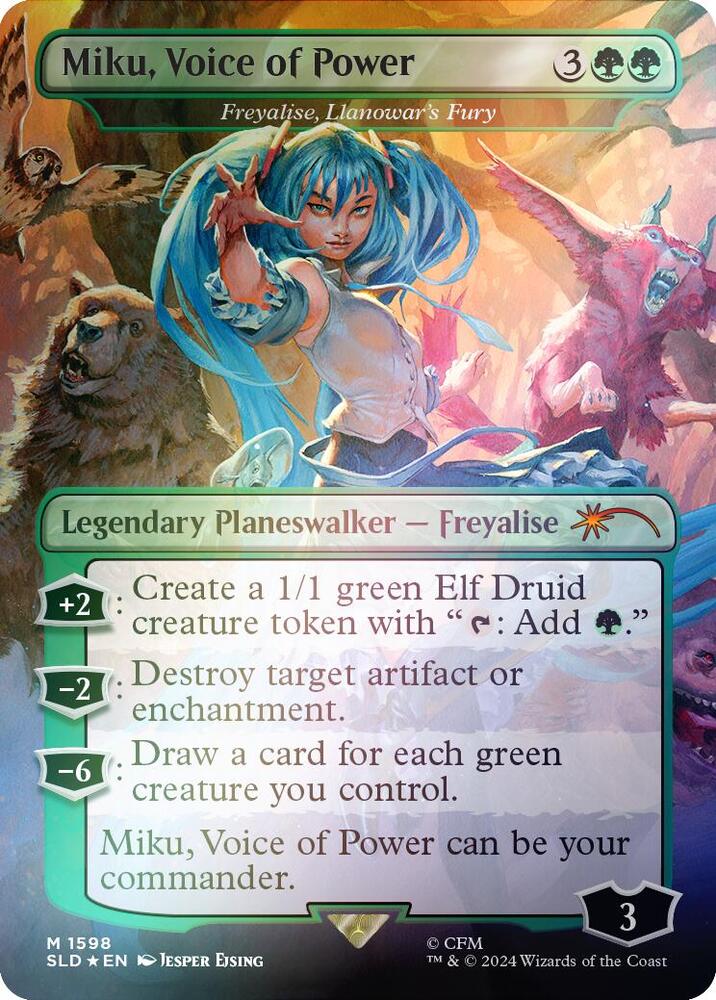 Miku, Voice of Power - Freyalise, Llanowar's Fury (Rainbow Foil) (1598) [Secret Lair Drop]