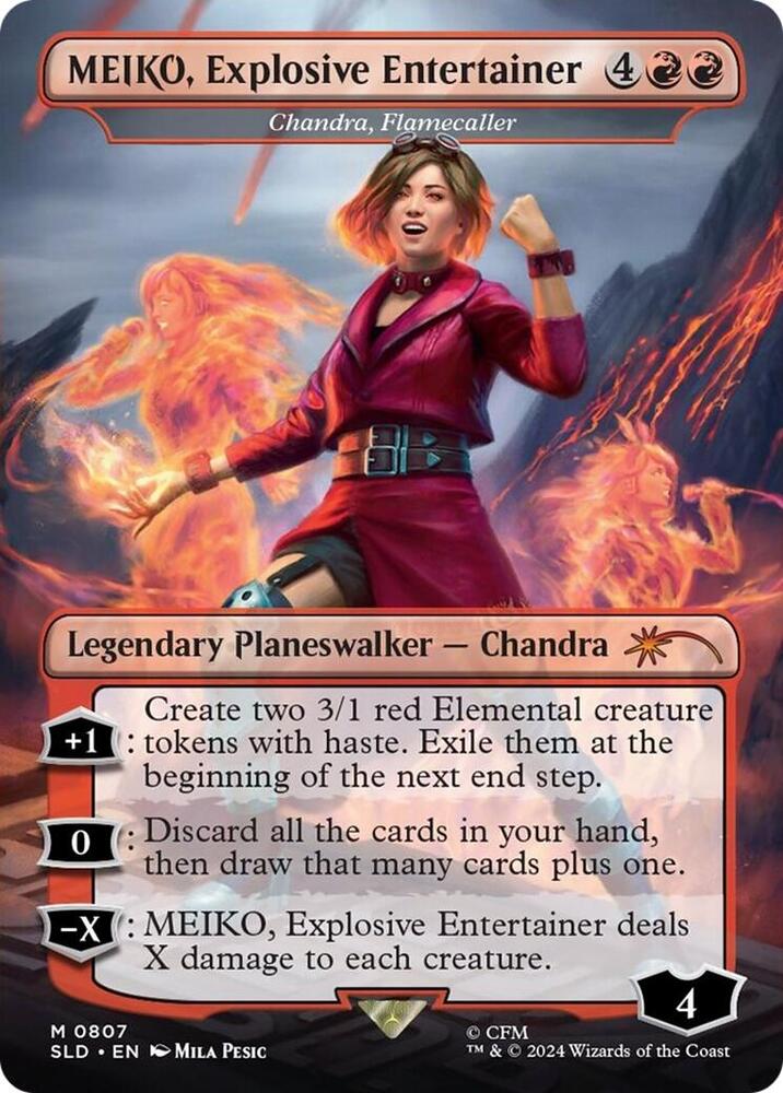 MEIKO, Explosive Entertainer - Chandra, Flamecaller (Rainbow Foil) (807) [Secret Lair Drop]