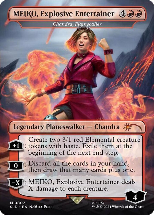 MEIKO, Explosive Entertainer - Chandra, Flamecaller (Rainbow Foil) (807) [Secret Lair Drop]