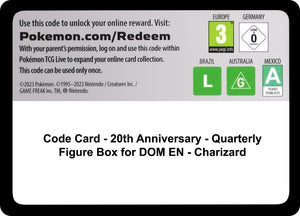 Code Card - 20th Anniversary - Quarterly Figure Box for DOM EN - Charizard [Miscellaneous Cards and Products]