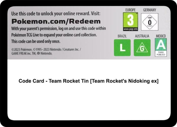 Code Card - Team Rocket Tin [Team Rocket's Nidoking ex] [Miscellaneous Cards and Products]