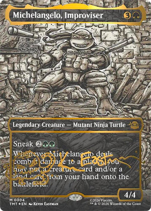 Michelangelo, Improviser (Borderless) (Gold-Stamped Signature) (304) [Teenage Mutant Ninja Turtles]