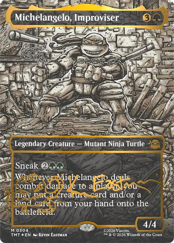 Michelangelo, Improviser (Borderless) (Gold-Stamped Signature) (304) [Teenage Mutant Ninja Turtles]