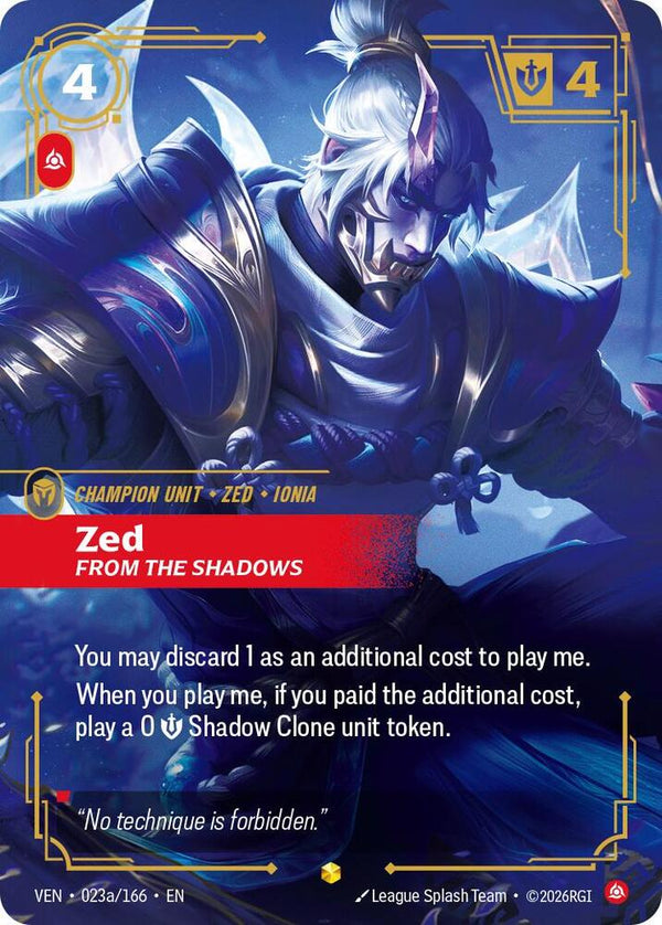 Zed, From the Shadows (Alternate Art) (023a/166) [Vendetta]