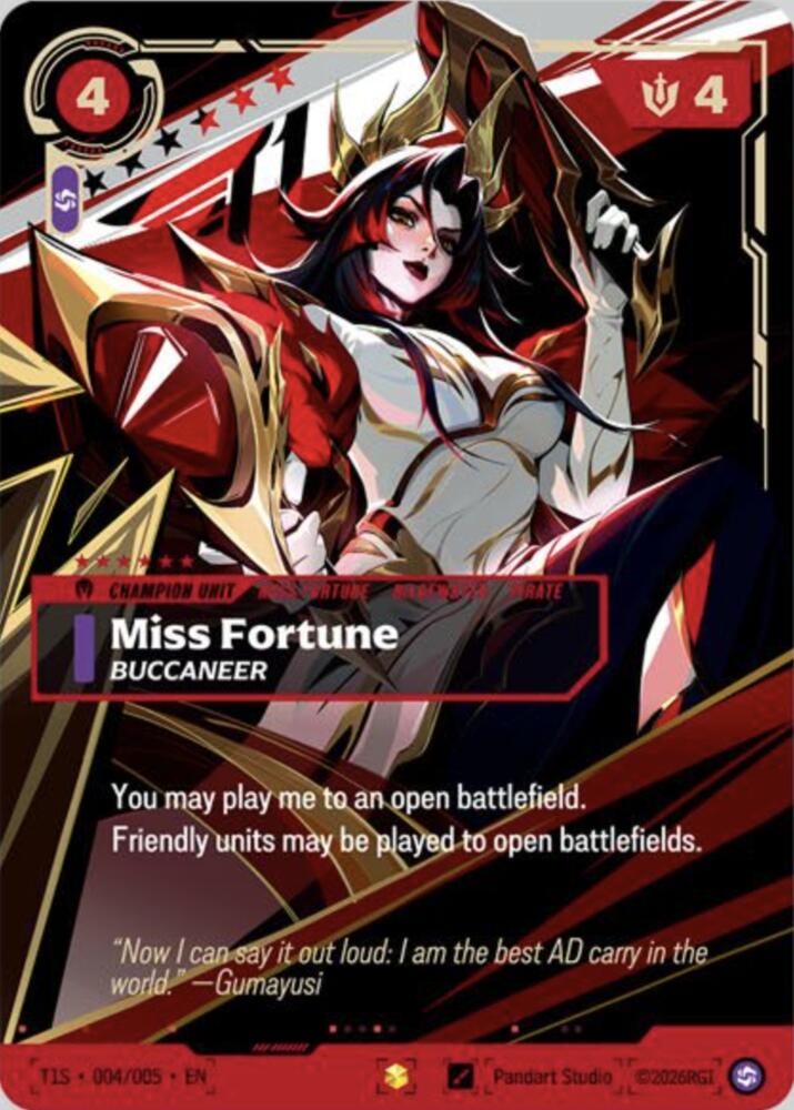 Miss Fortune, Buccaneer (T1 Worlds Champion Signature Edition Bundle) (T1S 004/005) [Riftbound Promotional Cards]