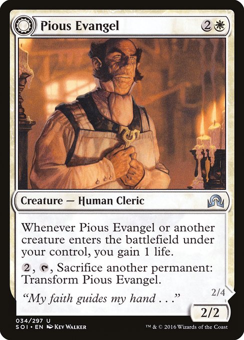 Pious Evangel // Wayward Disciple (34) [Shadows over Innistrad]