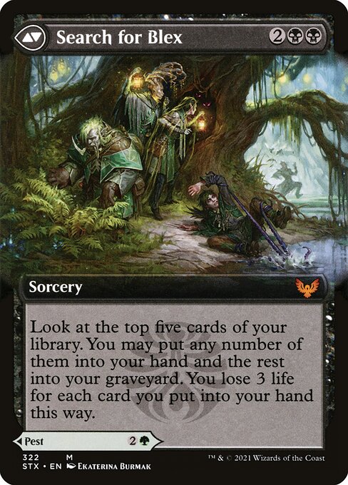 Blex, Vexing Pest // Search for Blex (322) [Strixhaven: School of Mages] [Extended Art] Reverse