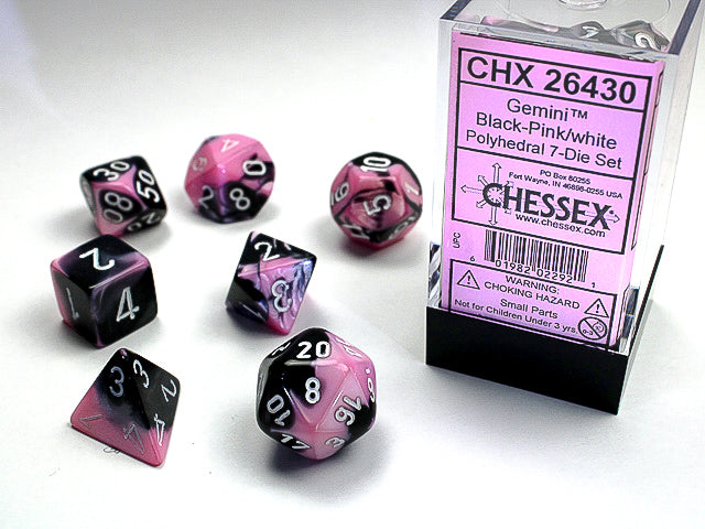 Chessex: Gemini 7-Die Set Black-Pink/White