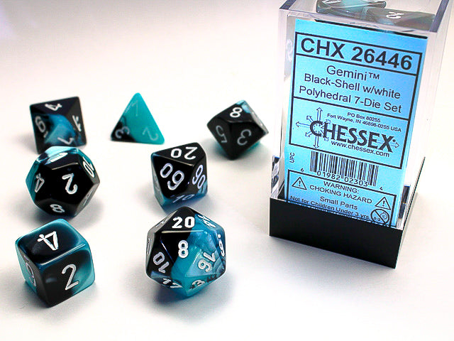Chessex: Gemini 7-Die Set Black-Shell/White