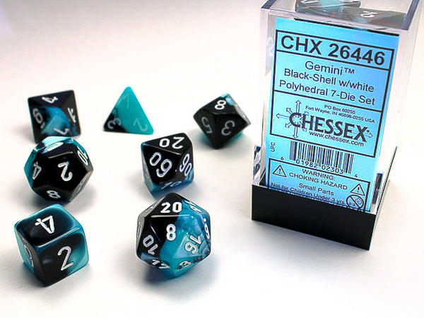 Chessex: Gemini 7-Die Set Black-Shell/White