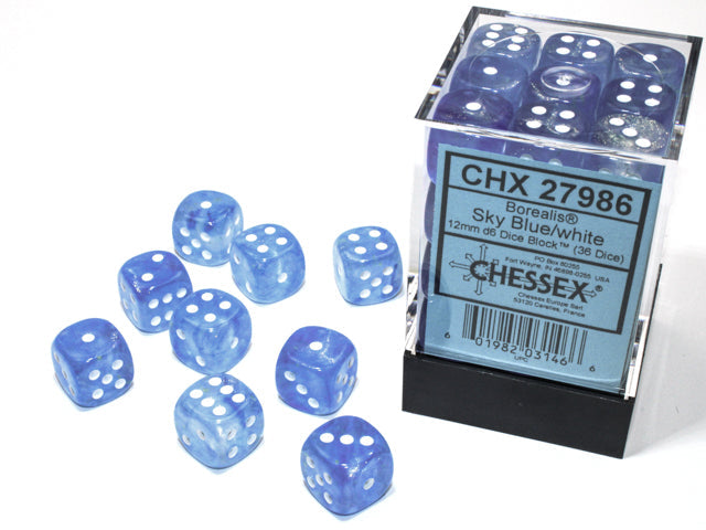 Chessex: Borealis 36D6 Sky Blue/White 12mm Luminary