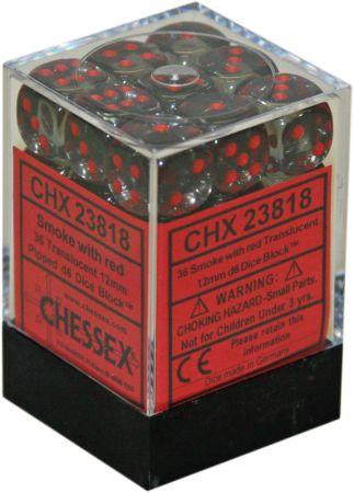 Chessex: Translucent 36D6 Smoke/Red 12mm