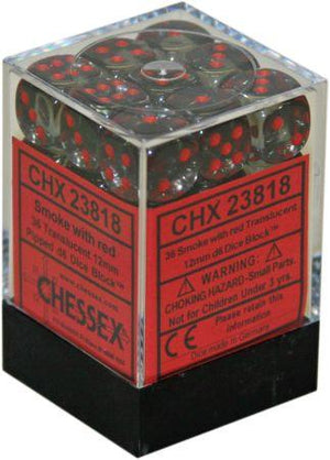 Chessex: Translucent 36D6 Smoke/Red 12mm