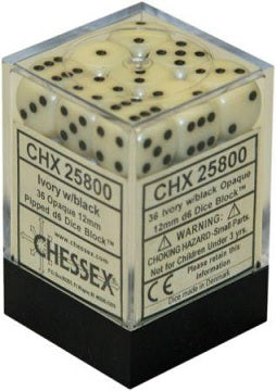 Chessex: Opaque 36D6 Ivory/Black 12mm