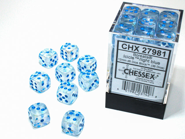 Chessex: Borealis 36D6 Icicle/Light Blue 12mm Luminary