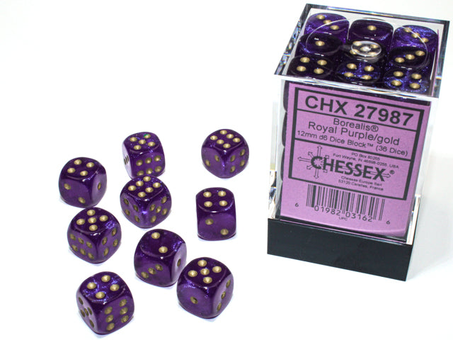 Chessex: Borealis 36D6 Royal Purple/Gold 12mm Luminary