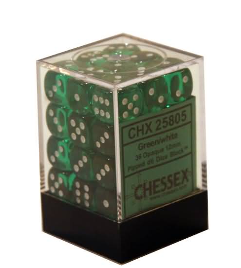 Chessex: Translucent 36D6 Green/White 12mm