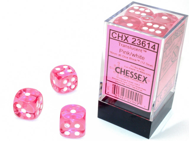 Chessex: Translucent 12D6 Pink/White 16mm