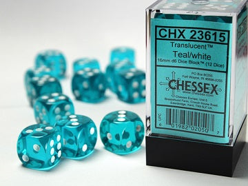 Chessex: Translucent 12D6 Teal/White 16mm