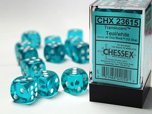 Chessex: Translucent 12D6 Teal/White 16mm