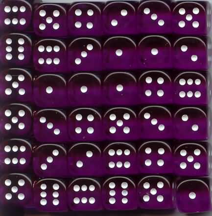 Chessex: Translucent 36D6 Purple/White 12mm