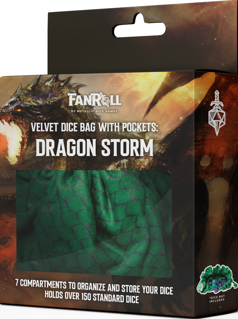 FanRoll Velvet Dice Bag Compartment Dragon Storm Green