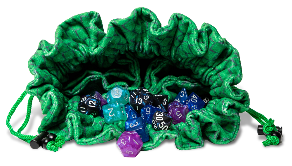FanRoll Velvet Dice Bag Compartment Dragon Storm Green