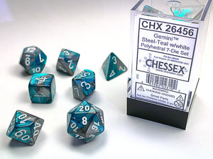 Chessex: Gemini 7-Die Set Steel-Teal/White