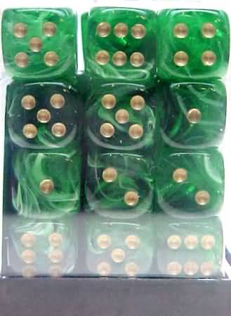 Chessex: Vortex 36D6 Green/Gold 12mm